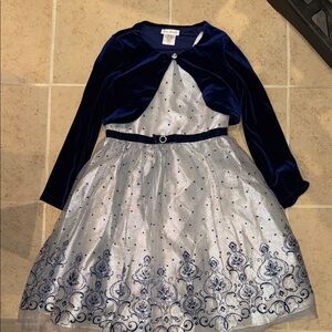 Jona Michelle Blue Velvet Dress with Silver Accents